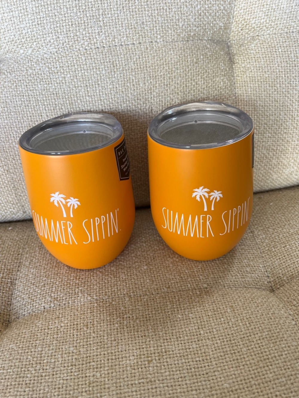 Rae Dunn Orange "Summer Sippin'" Stainless Steel Stemless Tumblers (Set of 2)